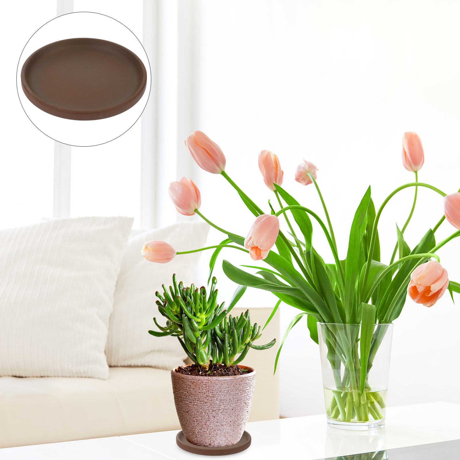 Drip Tray Saucer - صينية زهور خزفية دائرية، صحن للنباتات،