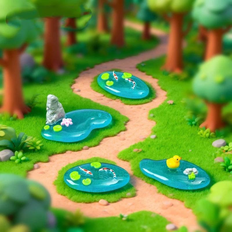 Bonsai Garden With Koi Pond - زينة صغيرة من الراتنج للبرك بتصميم
